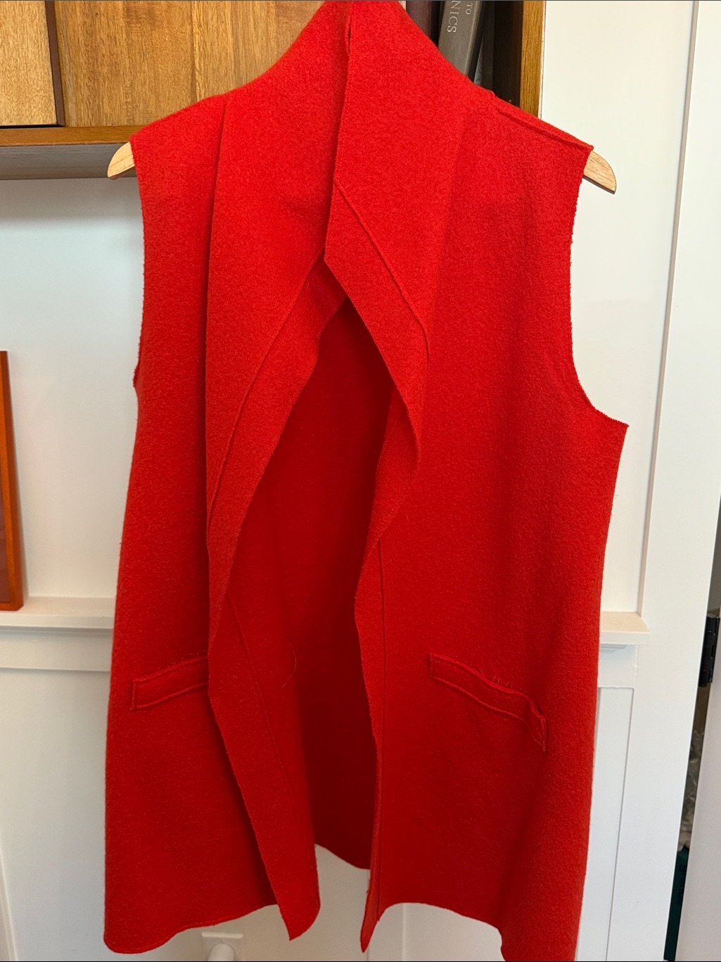 Eileen Fisher Red Sleeveless Open-Front Dress Vest Wool